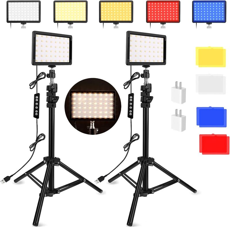 Photo 1 of Unicucp 2 Pack LED Video Light, Photography Lighting Kit, 2400-6800K Dimmable Studio Light 97 CRI with Tripod Stand/Color Filters for YouTube/Stream Zoom Call/Vlogging/Video Conference Lighting
