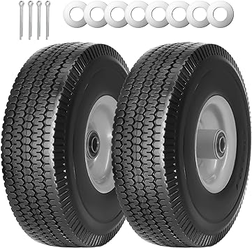 Photo 1 of 2Pack 10 x 4.10/3.50-4" Solid PU Run-Flat Tire Wheel with 5/8"Axle Bore Hole 2.24" Offset Hub Double-Sealed Ball Bearings for Gorilla Cart Wagons Wheelbarrows Hand Trucks
