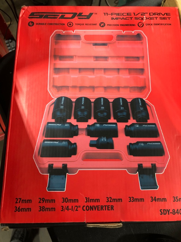 Photo 2 of 1/2 Drive Deep Impact Socket Set: 11-Piece Metric Size Wheel Axle Nut Wrench Metric Large Jumbo 27mm 29mm 30mm 31mm 32mm 33mm 34mm 35mm 36mm 38mm Spindle Joint High Torque Truck Bearing Locknut 11-Piece 1/2 Drive Deep Impact Socket Set