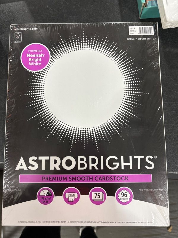 Photo 2 of Astrobrights/Neenah Bright White Cardstock, 8.5" x 11", 65 lb/176 gsm, White, 75 Sheets (90905-02) - Packaging May Vary