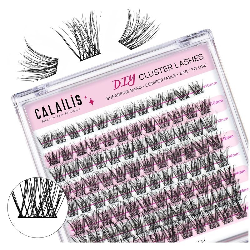 Photo 1 of CALAILIS Lash Clusters DIY Lash Extensions 96Pcs D Curl Cluster Lashes Natural Look Eyelash Clusters Reusable Wispy Individual Lashes Super Thin Band and Soft (HD17, D-10-16MIX) 2 Pack
