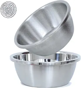 Photo 1 of 304 Stainless Steel Microporous Colander,2QT Large Capacity with Mixing Bowl For washing vegetables, fruit and rice and for draining cooked pasta(2PC)
