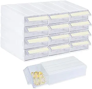 Photo 1 of 12 Drawer Stacking Storage Cabinet, Plastic Stacking Drawer with 24 Dividers&12 Tag Cards Multi Compartment Organizer Storage Container for Jewelry, Craft DIY, Bead, Small Items?12,WHITE?