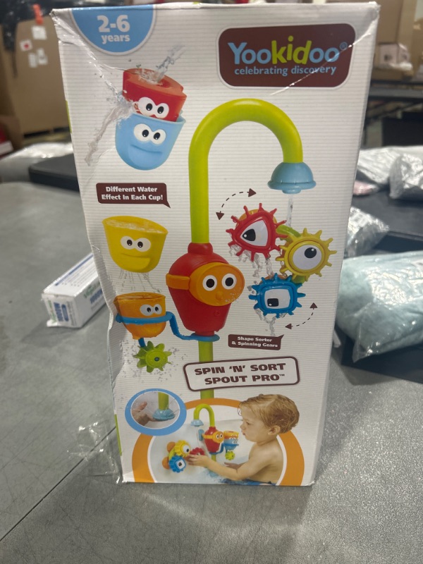 Photo 2 of Yookidoo Bay Bath Toddler Toys (Ages 1-3) - 3 Stackable Cups, Spinning Gears, Hose & Spout for Water Play - Mold Free - Suction Cups Attach to Any Bath Tub or Shower - Spin N Sort Spout Pro

