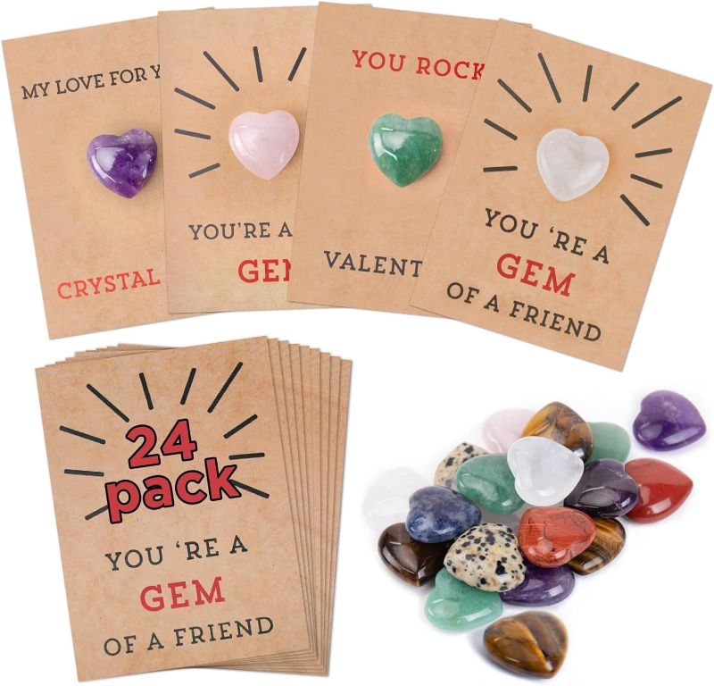 Photo 1 of 24pack Valentines Cards with Heart-Shape Crystals?class valentines cards Valentine Gift Exchange for Boys Girls Toddlers Class Classroom School Party Favor