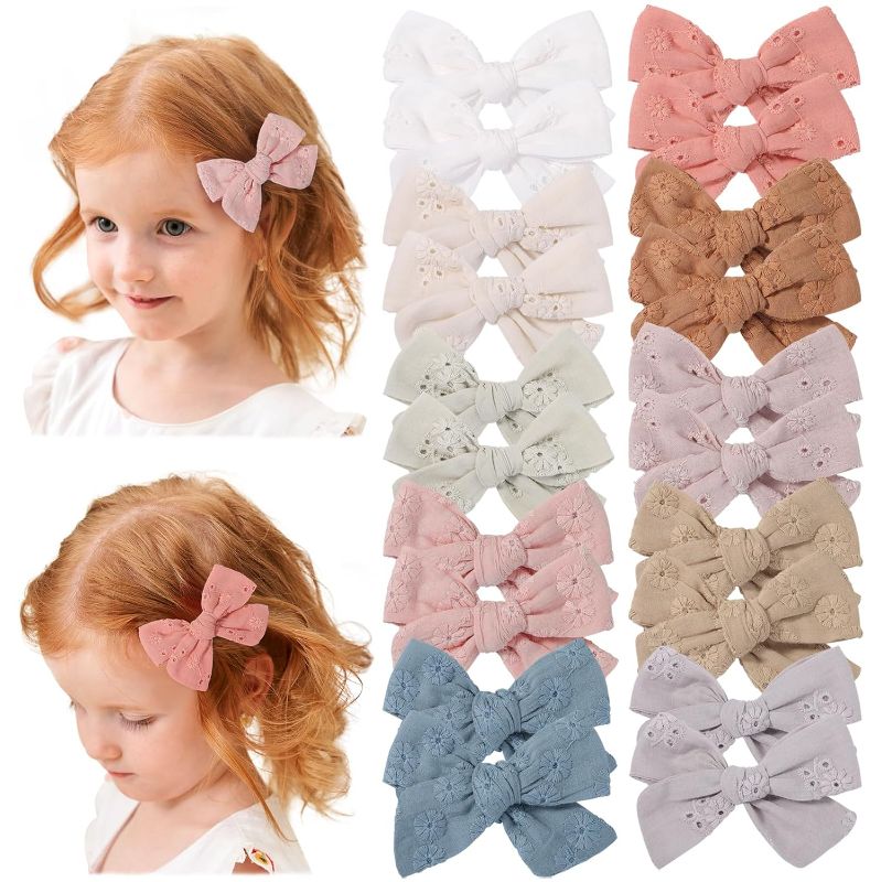 Photo 1 of 3.4 inch Hair Clips Bows for Girls Fully Lined Non Slip Baby Toddler Hair Bows Clip Accessories for Little Girls Toddler in Pairs (20Pcs)