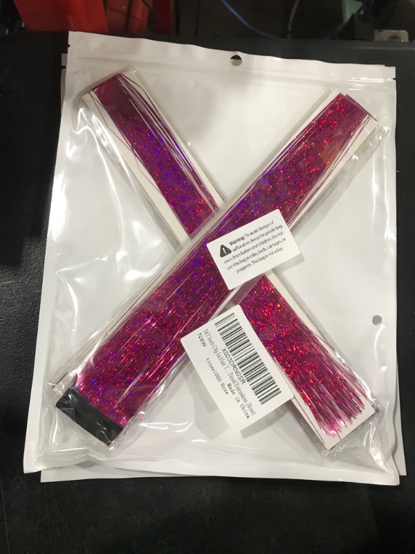 Photo 2 of 19.7 Inch Clip In Hair Tinsel Fairy Hair Tinsel Kit Clips Clip On Glitter Hair Tinsel Extensions (Rose) 2 Pack
