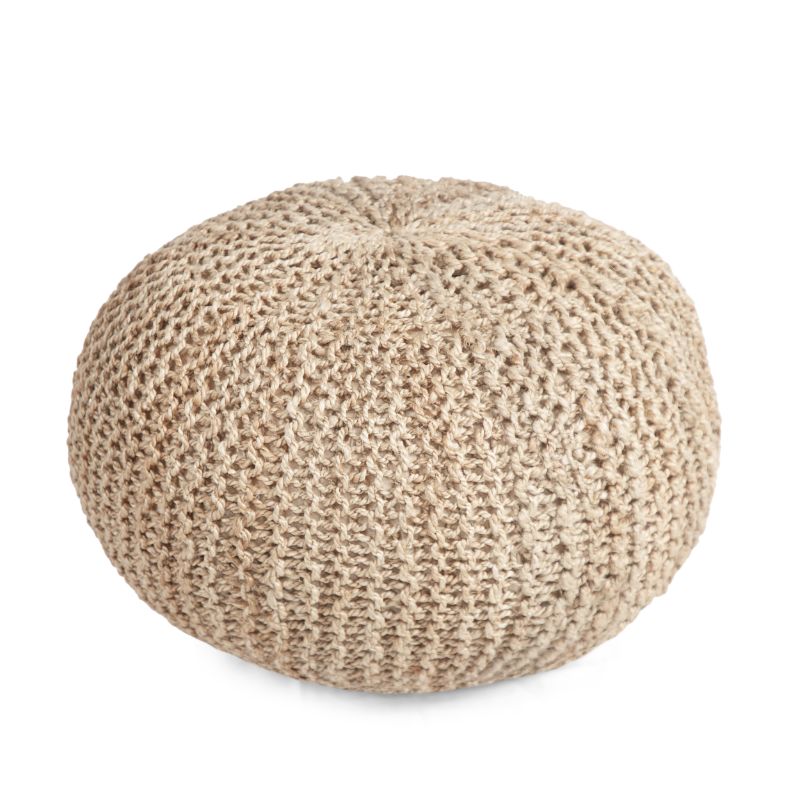 Photo 1 of  Solid Print Tan/ Orange Round Pouf