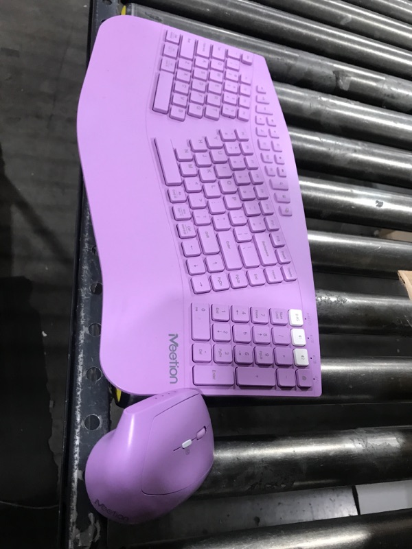 Photo 2 of MEETION New Ergonomic Keyboard and Mouse, Multi-Device Bluetooth Keyboard and Mouse with Wrist Rest, 3 DPI Adjustable Full-Sized Cordless Split Keyboard and Mouse, for PC/Computer/Laptop/Window,Purple
