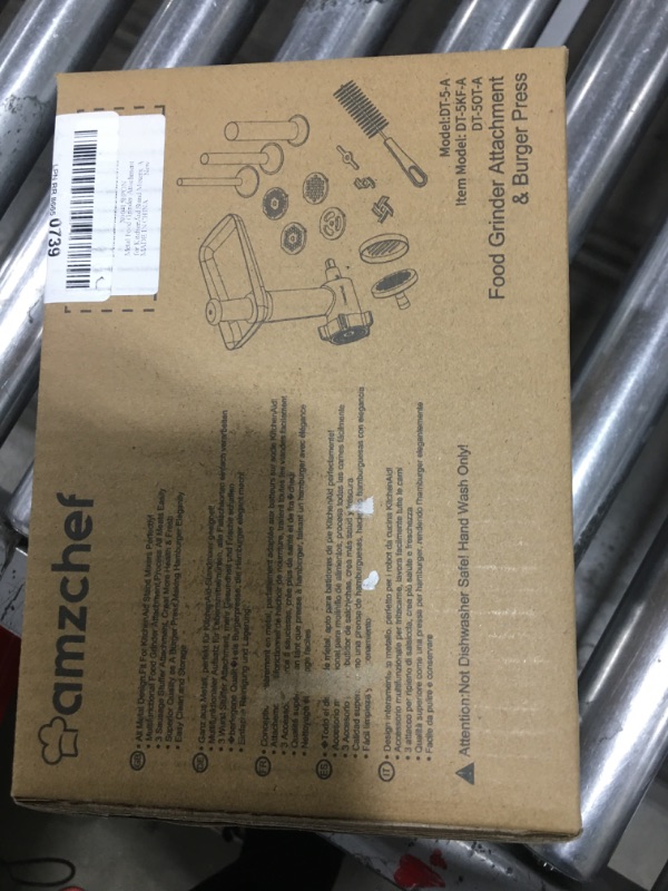 Photo 1 of Metal Food Grinder Attachment for KitchenAid Stand Mixers, AMZCHEF Meat Grinder Attachments Included 3 Sausage Stuffer Tubes & A Holder,4 Grinding Plates,2 Grinding Blades, Burger Press,Cleaning Brush Silver