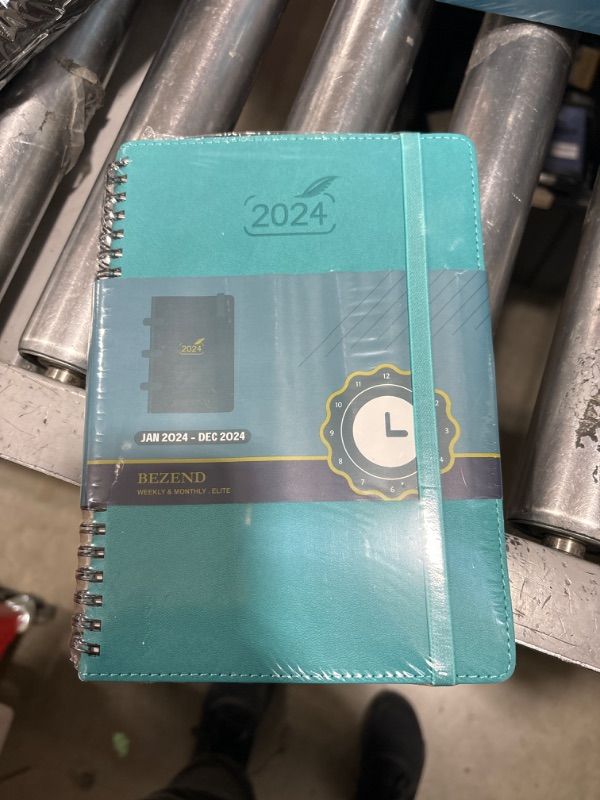 Photo 2 of 2024 Planner by BEZEND, A5 Calendar 5.8" x 8.5", Daily Weekly and Monthly Agenda,Spiral Bound,FSC Certified 100GSM Paper, Vegan Leather Soft Cover - Turquoise Turquoise 12 Months 5.8" x 8.5"