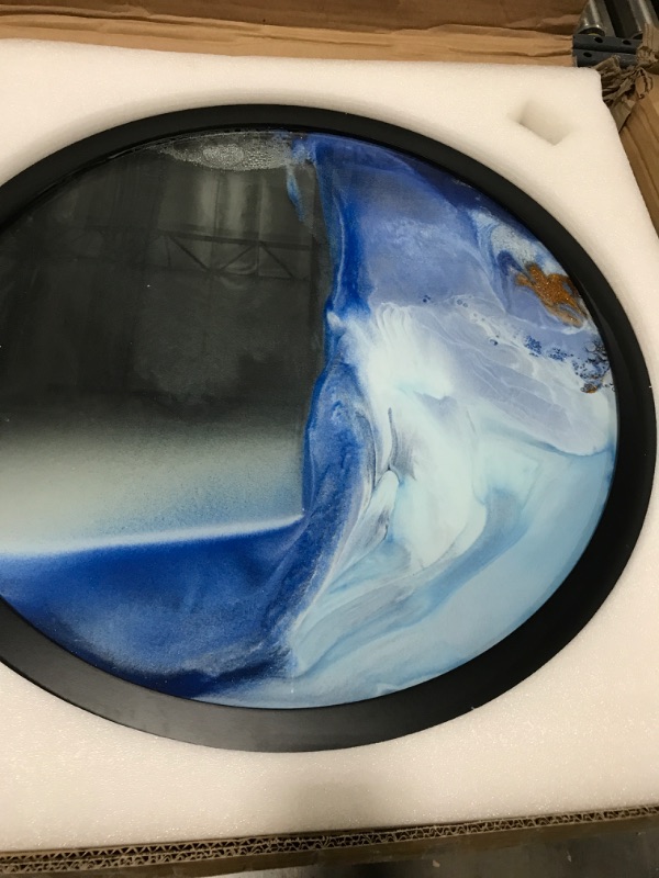 Photo 1 of 23.6'' Moving Sand Art Decor, Sand Art Wall Mounted Rotate Sculpture, Wall Art Deep Sea Sandscape Room Decoration, Glass Crafts Solid Wood Frame, Relaxing Mood Home Office Work Decor (Blue-Black Background)… Blue-black background 23.6''