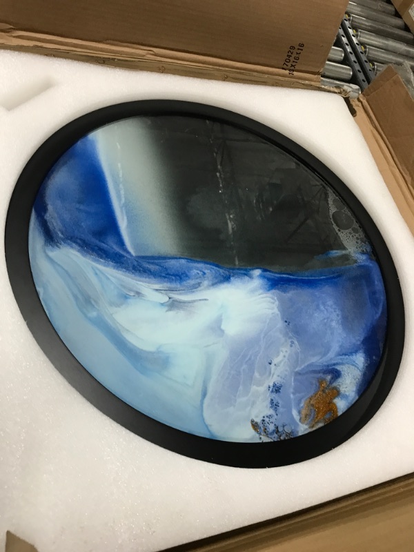 Photo 1 of 23.6'' Moving Sand Art Decor, Sand Art Wall Mounted Rotate Sculpture, Wall Art Deep Sea Sandscape Room Decoration, Glass Crafts Solid Wood Frame, Relaxing Mood Home Office Work Decor (Blue-Black Background)… Blue-black background 23.6''