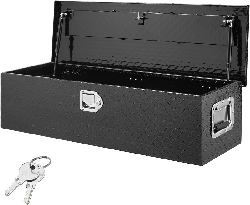 Photo 1 of  VEVOR Heavy Duty Aluminum Truck Bed Tool Box, Diamond Plate Tool Box with Side Handle and Lock Keys, Storage Tool Box Chest Box Organizer for Pickup, Truck Bed, RV, Trailer, 39"x13"x10", Black 