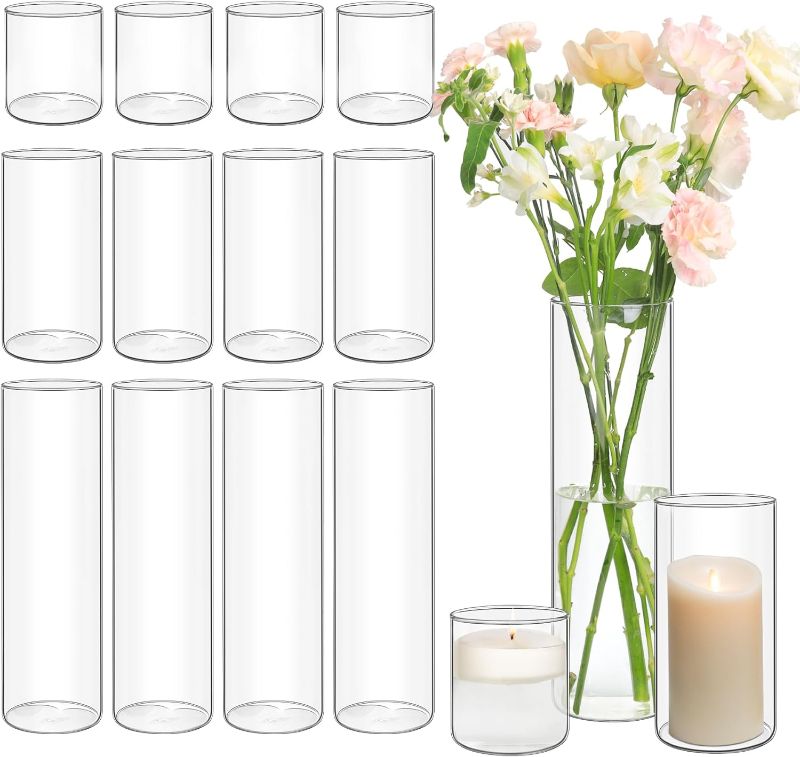 Photo 1 of  ComSaf Glass Cylinder Vases Pack of 15, Clear Bud Vases for Centerpieces Weeding Decoration, 4 inch 7.5 Inch 12 Inch Tall Clear Flower Vases, Hurricane Candle Holder for Party Home Decor 