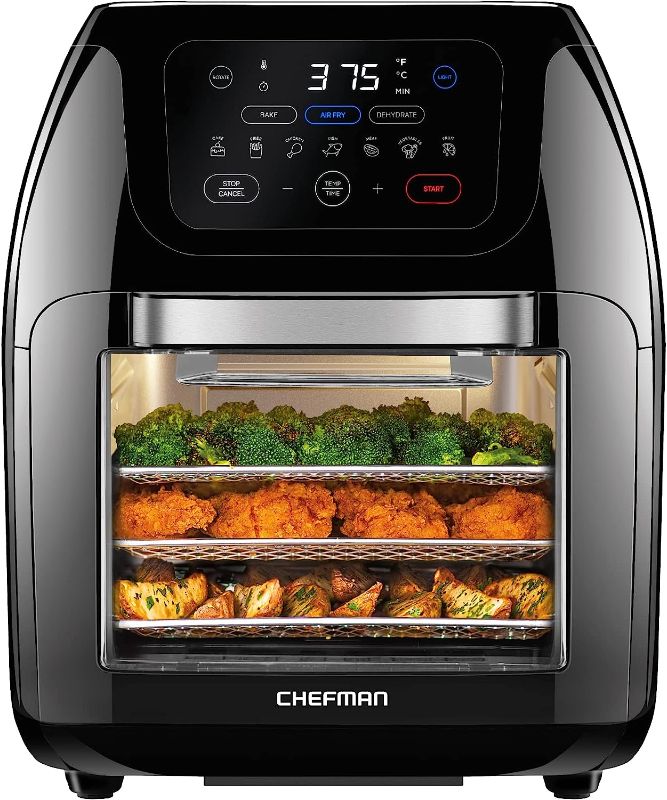 Photo 1 of  CHEFMAN Multifunctional Digital Air Fryer+ Rotisserie, Dehydrator, Convection Oven, 17 Touch Screen Presets Fry, Roast, Dehydrate, Bake, XL 10L Family Size, Auto Shutoff, Large Easy-View Window, Black 