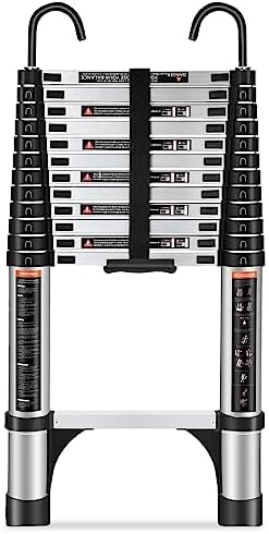 Photo 1 of  HBTower Telescoping Ladder, 12.5 Ft Extension Ladder with 2 Detachable Hooks, Collapsible Ladder for RV, Household and Outdoor Working 
