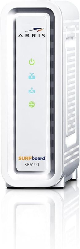 Photo 1 of ARRIS Surfboard SB6190 32x8 DOCSIS 3.0 Cable Modem with 1.4 Gbps Download and 262 Upload Speeds, White