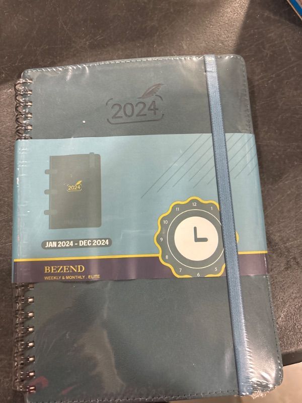 Photo 2 of 2024 Planner by BEZEND, A5 Calendar 5.8" x 8.5", Daily Weekly and Monthly Agenda,Spiral Bound,FSC Certified 100GSM Paper, Vegan Leather Soft Cover - Dark Green Dark Green 12 Months 5.8" x 8.5"