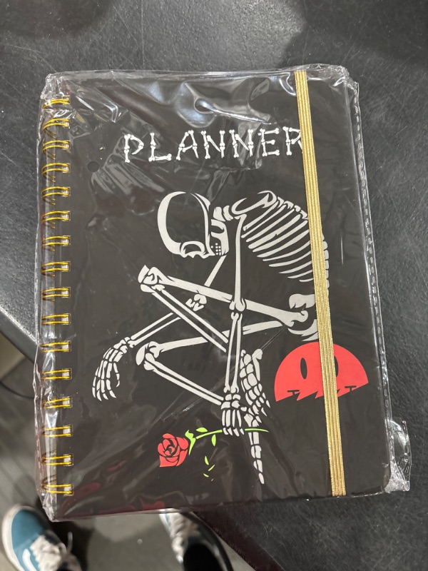 Photo 2 of 2024 Planner, 12-Month Weekly Monthly Planner from JAN.2024 to DEC.2024, 8.4" X 6", Planner Notebook with Spiral Bound, Stickers & Sticky Index Tabs, Thinker Skull Black - 02