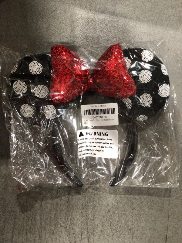 Photo 1 of CHuangQi Mouse Ears Shiny Headband with 3D Bow Pack of 2, Double-sided Sequin Hair Band for Birthday Party or Amusement Park 