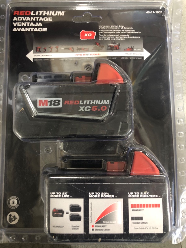 Photo 3 of Milwaukee 48-11-1852 M18 REDLITHIUM XC 5.0 Ah Extended Capacity Battery (2 pack)