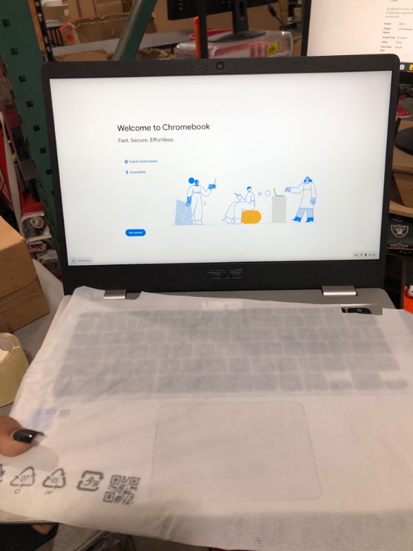 Photo 1 of ASUS Chromebook CX1, 14" Full HD NanoEdge Display, Intel Celeron N3350 Processor, 64GB eMMC Storage, 4GB RAM, Chrome OS, Transparent Silver, CX1400CNA-AS44F
