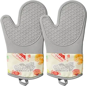 Photo 1 of 2 Pcs Silicone Oven Mitts,500°F Degrees Heat Resistant Silicone Oven Mittens,Cooking Gloves,Soft Lining Silicone Oven Gloves(Dessert Printing) 