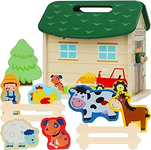 Photo 1 of Austraes Farm Animals Toys for 3 4 5 Year Old Girls Boys, Wooden Farm Figurines Playset Toys for Toddlers Farm Animal Toys Little People, Christmas Birthday Gifts for Toddlers Ages 3+
