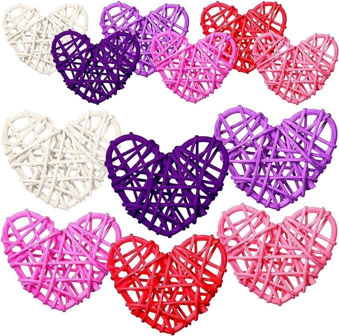 Photo 1 of 48 Pcs Valentines Day Heart Rattan Ball Heart Shaped Vase Filler Ball Decorations Valentines Day Bowl Filler Heart Filler Decor Wicker Hanging Balls Ornaments for DIY Vase Table Wedding Home Tree