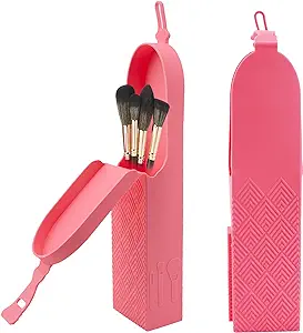 Photo 1 of FKKWUOT 2Pcs Travel Makeup Brush Holder,Silicone Cosmetic Bag Soft and Easy to Clean,Large Travel Makeup Brush Case (Pink)
