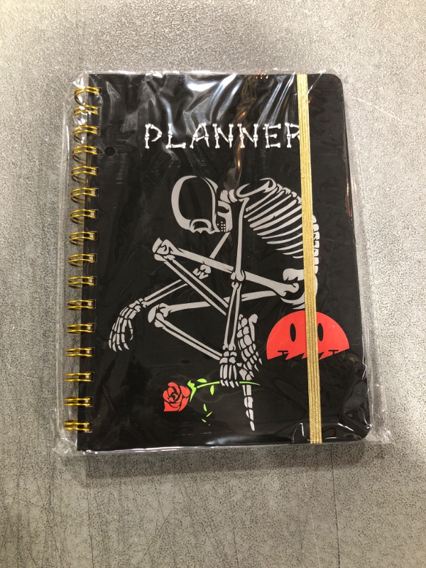 Photo 2 of 2024 Planner, 12-Month Weekly Monthly Planner from JAN.2024 to DEC.2024, 8.4" X 6", Planner Notebook with Spiral Bound, Stickers & Sticky Index Tabs, Thinker Skull Black - 02