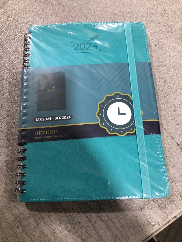 Photo 1 of 2024 Planner by BEZEND, A5 Calendar 5.8" x 8.5", Daily Weekly and Monthly Agenda,Spiral Bound,FSC Certified 100GSM Paper, Vegan Leather Soft Cover - Turquoise Turquoise 12 Months 5.8" x 8.5"
