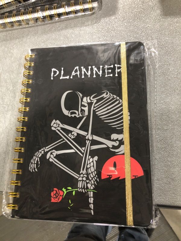 Photo 2 of 2024 Planner, 12-Month Weekly Monthly Planner from JAN.2024 to DEC.2024, 8.4" X 6", Planner Notebook with Spiral Bound, Stickers & Sticky Index Tabs, Thinker Skull Black - 02