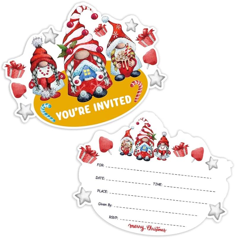 Photo 1 of 15 Sheets Christmas Gnomes Invitation Cards with with 15 Envelopes?Christmas Party Invitation Cards?Santa Claus Gnomes?Christmas Shaped Fill-In Invitations?Christmas Party Supplies