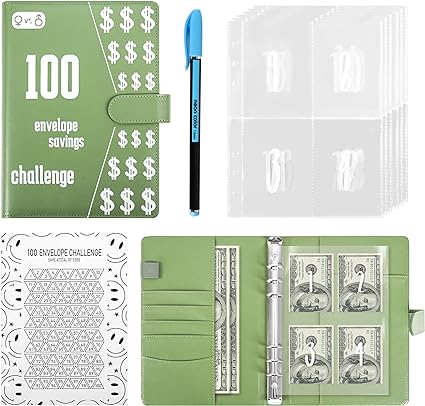 Photo 1 of 100 Envelope Challenge Binder?100 Envelopes Money Saving Challenge?A5 Money Saving Budget Binder with Cash Envelopes – Savings Challenges Book to Save $5,050?Envelope Savings Challenge Book (Green) 