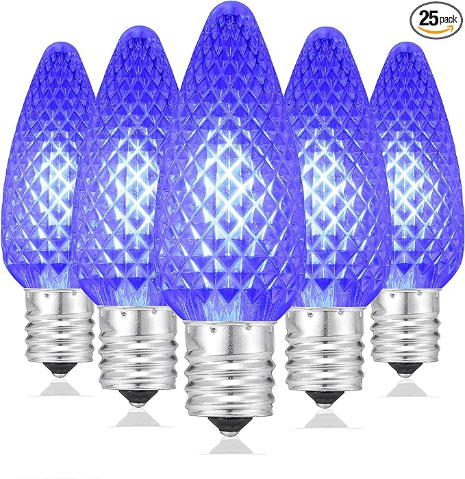 Photo 1 of 25 Pack C9 LED Bulbs C9 LED Replacement Bulb E17 Base Christmas String Light Waterproof Commercial Grade Shatterproof Dimmable Lights for Indoor & Outdoor Decoration Lighting Blue