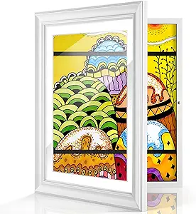 Photo 1 of 10x12.5 Kids Art Frames for Kids Artwork Frames Changeable Front Opening Glass, Display 8.5x11 with Mat or 10x12.5 Without Mat for Kids Drawings, Schoolwork, Hanging Art, Crafts (1 Pack-White)
