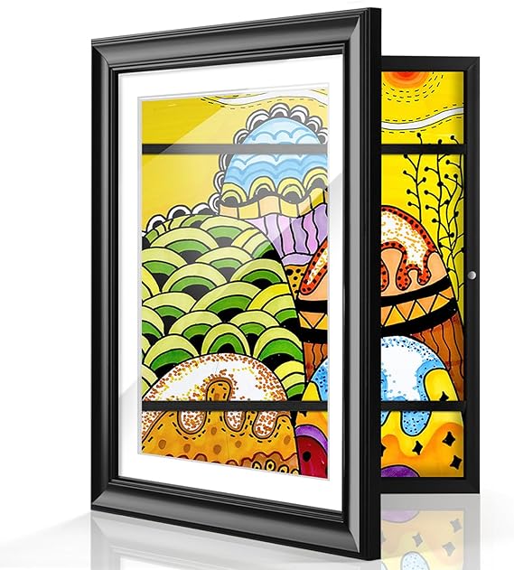 Photo 1 of 10x12.5 Kids Art Frames for Kids Artwork Frames Changeable Front Opening Glass, Display 8.5x11 with Mat or 10x12.5 without Mat for Kids Drawings, Schoolwork, Hanging Art, Crafts (1 Pack-Black)
