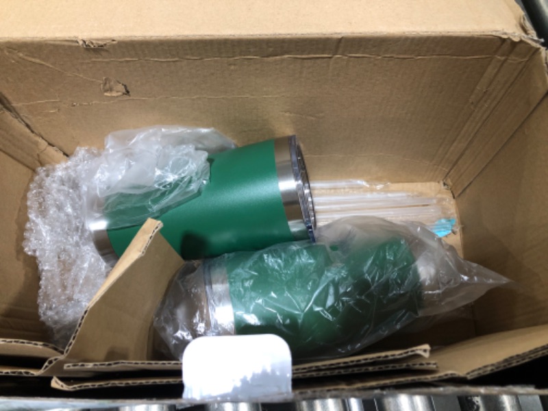 Photo 1 of 2 PACK, GREEN 20 OZ. TUMBLERS WITH STRAWS, GREEN
