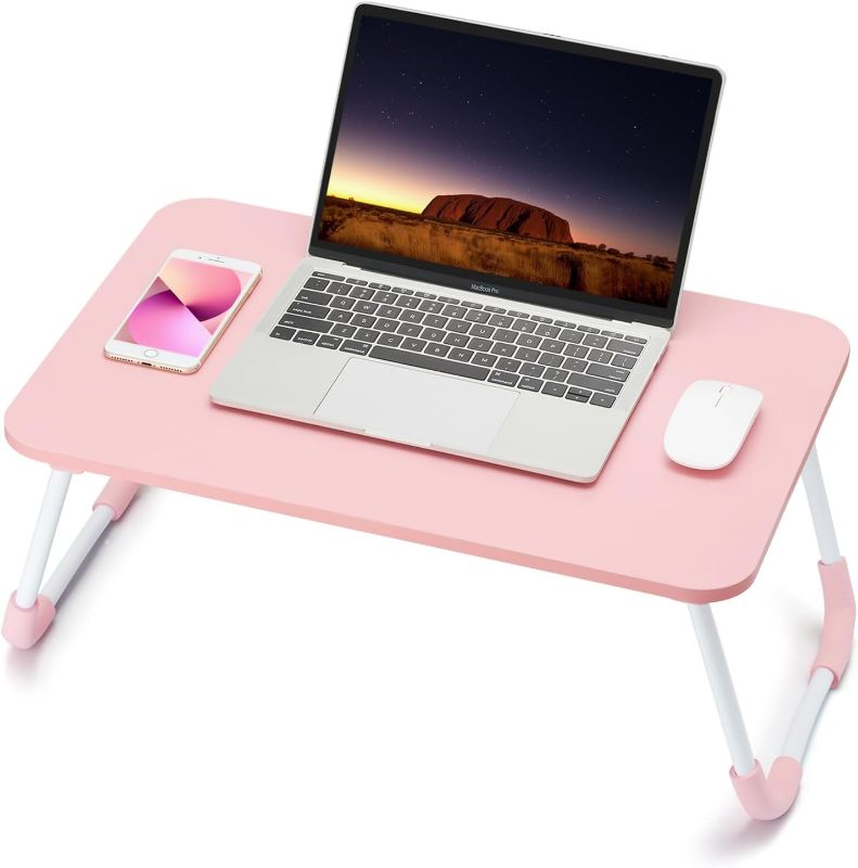 Photo 1 of  Ruxury Folding Lap Desk Laptop Stand Bed Desk Table Tray, Breakfast Serving Tray, Portable & Lightweight Mini Table, Lap Tablet Desk for Sofa Couch Floor - Pink 
