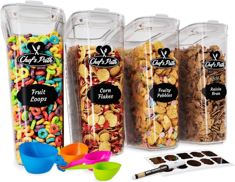 Photo 1 of  Cereal Containers Storage Set Large (4L,135.2 Oz), Airtight Food Storage Containers for Kitchen & Pantry Organization, Cereal Storage Container Set for Crunchiness, BPA Free Dispenser Keepers (4) 