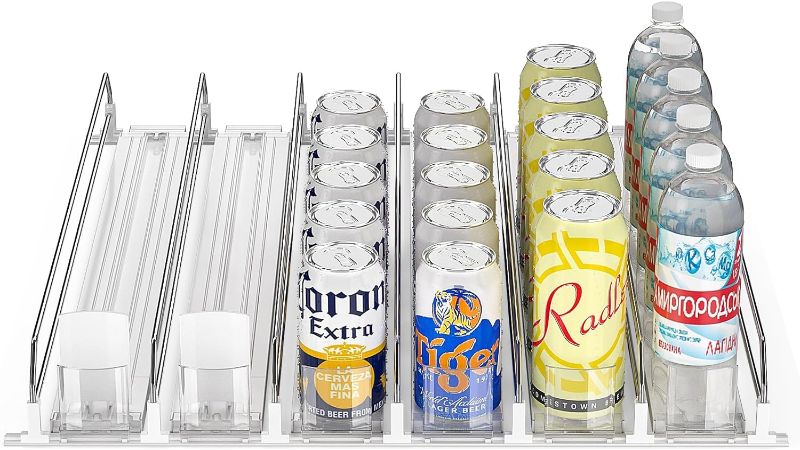 Photo 1 of  Minicloss Drink Organizer for Fridge,Fridge Organization,Soda Can Organizer,Spring Loaded Beverage Storage (6 Row, White) 