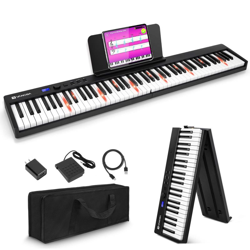 Photo 1 of  Folding Piano, Portable 88 Key Full Size Foldable Keyboard Piano Semi-Weighted Bluetooth with Light up Keys, Sustain Pedal and Handbag, Black
