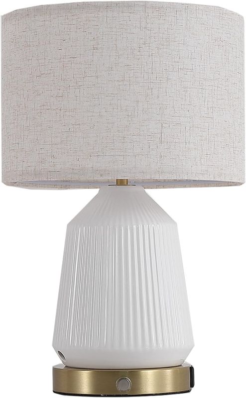 Photo 1 of 16" Ceramic Table Lamp White Nightstand Lamp with 2-USB Charging Port ?3-Way Dimmable Touch Switch Modern Beside Lamp for Bedroom Livingroom Office Study Room(1 Pack)
