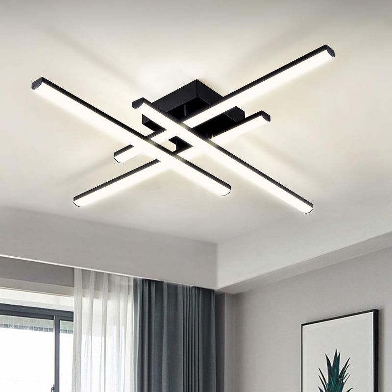 Photo 1 of Modern LED Ceiling Light Fixture, Dimmable Close to Ceiling Light with Remote Control Black Flush Mount Chandelier Lighting Fixture, 3-Color Ceiling Lamp for Bedroom Living Room Kitchen Office Large