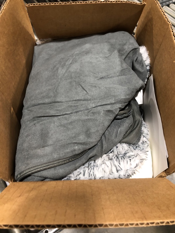 Photo 1 of Furhaven Memory Foam Dog Bed for Large/Medium Dogs w/ Removable Bolsters & Washable Cover, For Dogs Up to 55 lbs - Two-Tone Plush Faux Fur & Suede L Shaped Chaise - Stone Gray, Large Memory Foam 36.0"L x 27.0"W x 6.5"Th (Two-Tone Faux Fur & Suede) Stone G