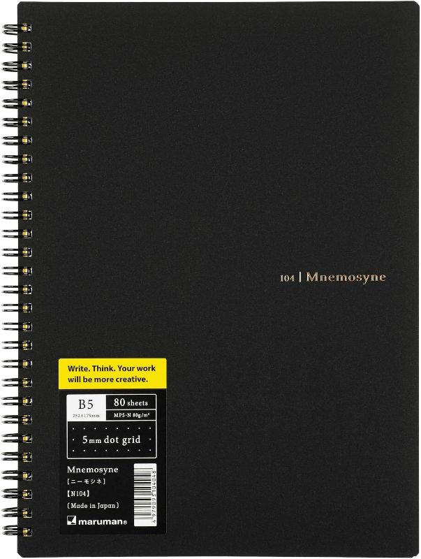 Photo 1 of Maruman MNEMOSYNE Notebook 9.92 x 7.05 Inches (B5), 5mm dot grid, 80 Sheets (N104), White
