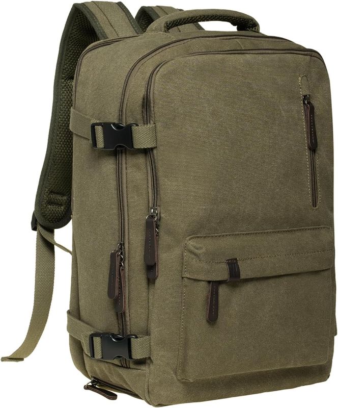 Photo 1 of KAUKKO Canvas Travel Backpack, Personal Item Airline Approved, Carry On Backpack with Multi-Pockets and Shoe Pouch, fit 15.6 inch Laptop, 40L Weekender Bag, 11-ARMYGREEN
