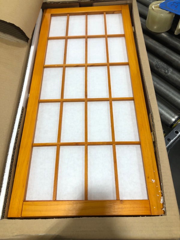 Photo 1 of 2 ft. Short Desktop Window Pane Shoji Screen - Honey - 6 Panels 6 Panel Honey